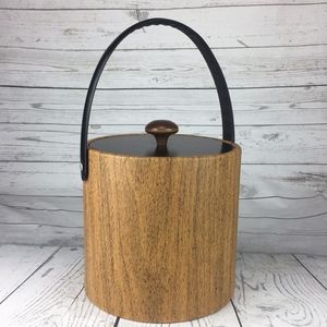Irvinware Ice Bucket Faux Wood Vinyl Barware MCM